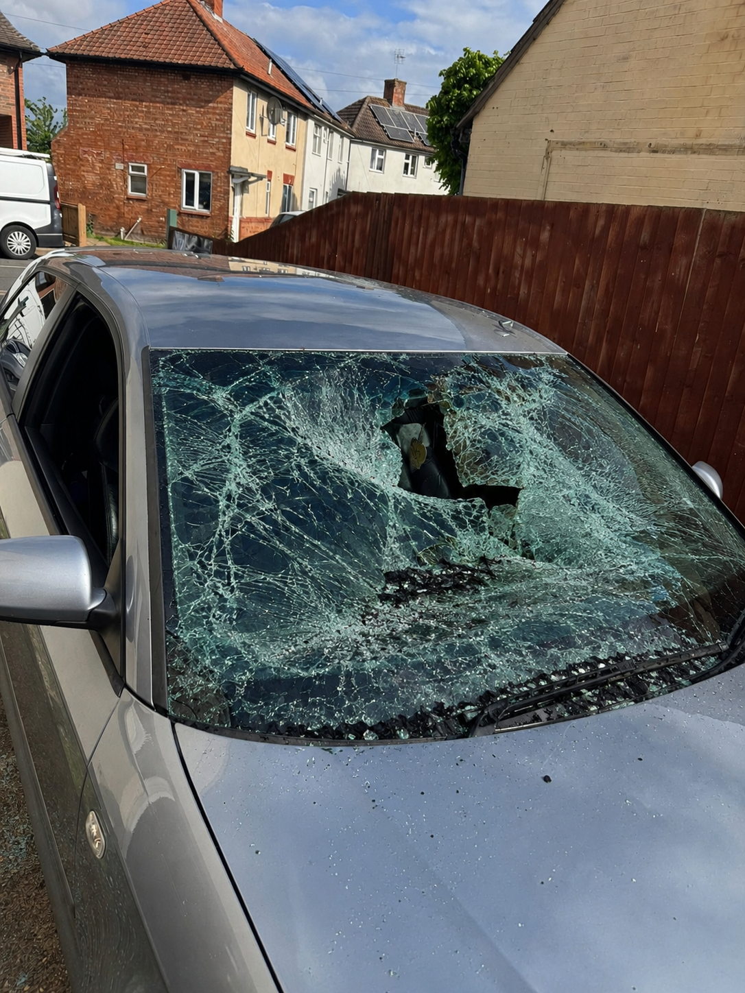 Audi A4 smashed windscreen before replacement